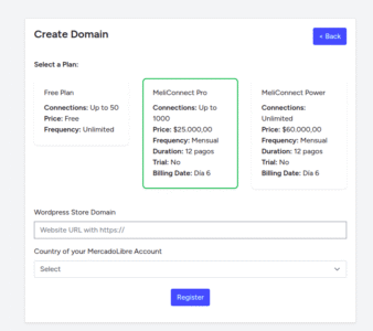 seleccionar plan al crear dominio